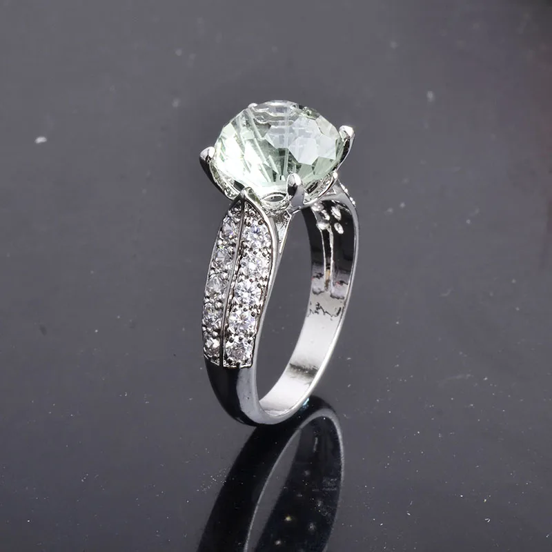 CSJ Green amethyst quartz gemstone classics Ring Sterling 925 Silver Round8.0 4Ct football cut Fine Jewelry For Women Lady Gift