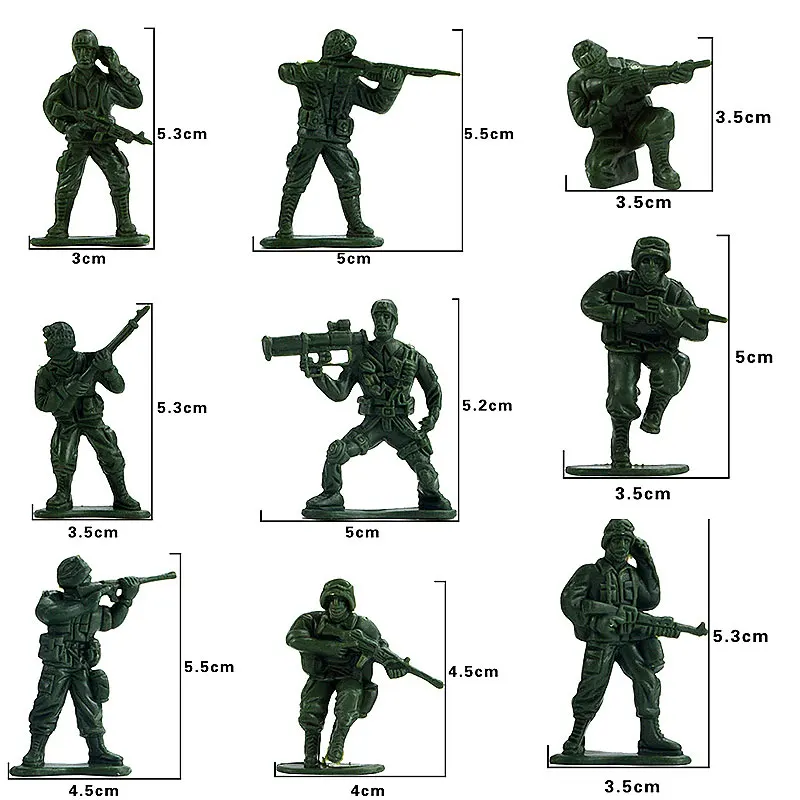 Grande PVC Soldado Militar Modelo Brinquedos para Crianças, Simulação GK, Robot Army Fan Collection, Garagem Infantil, Brinquedo da Família, 100Pcs