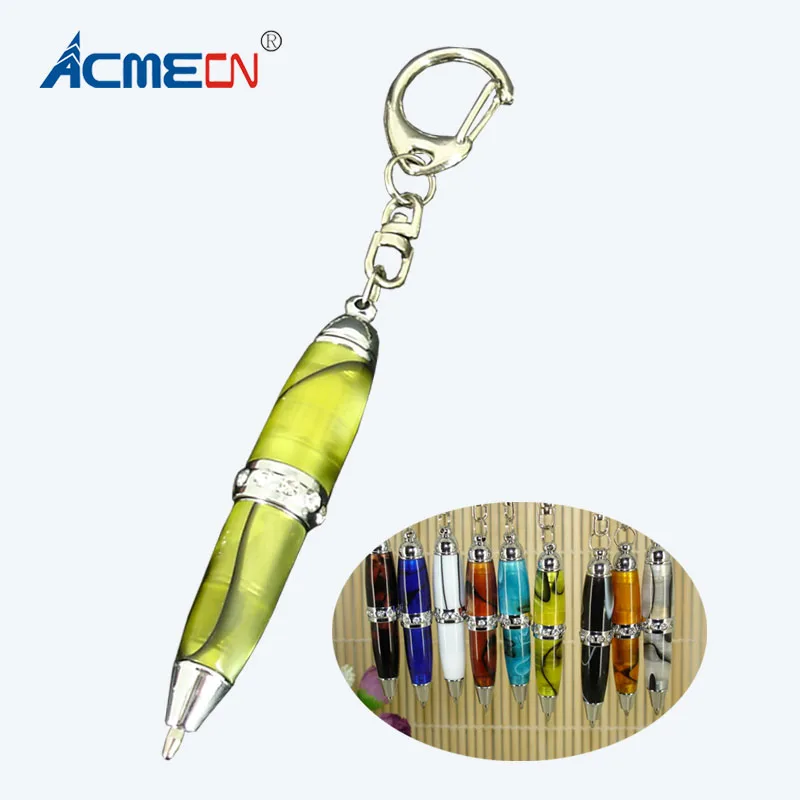 2pcs Mini Keyring Ballpoint Pen 65mm Length 8 colors Acrylic Ball Pen Colorful Pattern Cute Pen for Students Gifts Pocket Pen