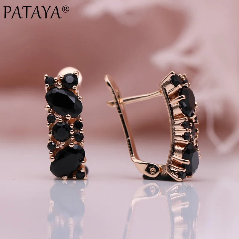 11.11 PATAYA New Special Price Black Earrings Women Fashion Noble Jewelry 585 Rose Gold Color Round Natural Zircon Drop Earrings