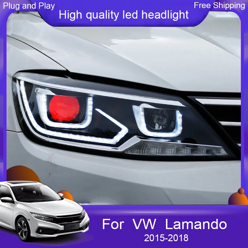 

car headlight For VW Lamando 15-18 Headlights Fog Lamp Daytime Running Lights DRL LED lens Bi Xenon Bulbs Car light Accessories