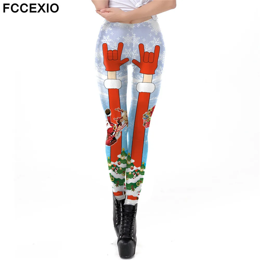 FCCEXIO-mallas de Santa Claus para mujer, Leggings brillantes de Navidad, árbol, Elk, Festival, otoño, invierno, Fitness, regalo de Navidad