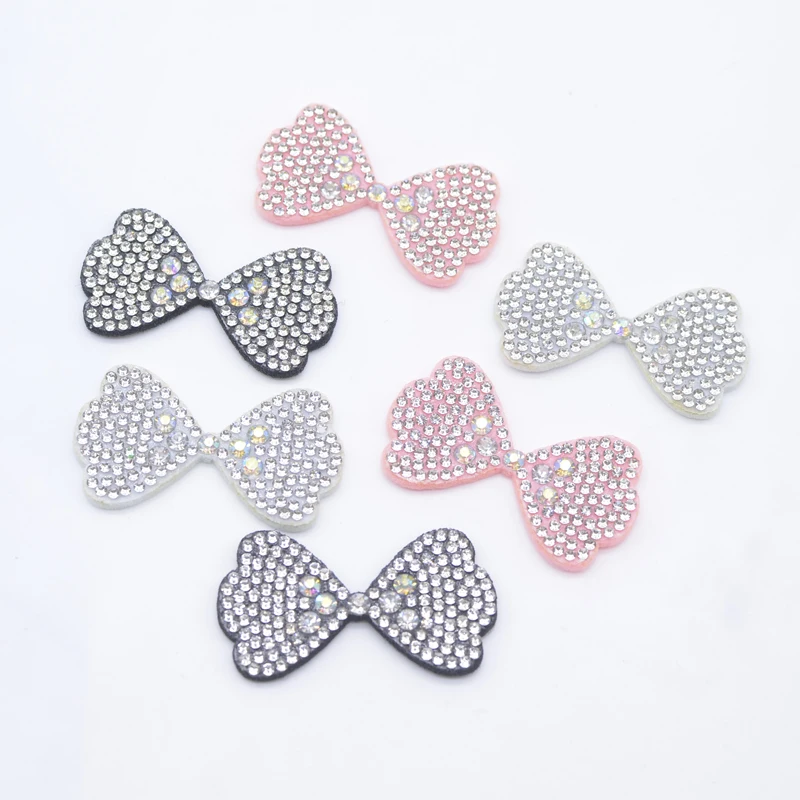 10Pcs 45*25mm Padded Colorful Rhinestone Bow Tie Patches for DIY Clothes Hat Headwear Hair Clips Decor Appliques Accessories