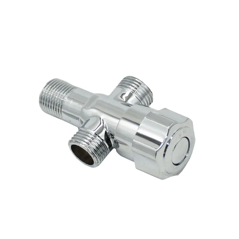 Brass 1/2 Inch Male Thread Bathroom 3- Way Tap With Valve Water Splitter T Type Thread Connector 1Pcs