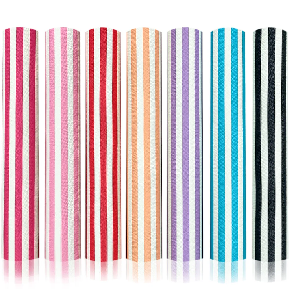 Zebra Crossing Stripe Candy Colour PVC Vinyl PU Leatherette Sewing Fabric Faux Leather DIY Craft Bow Making Material Roll Sheet