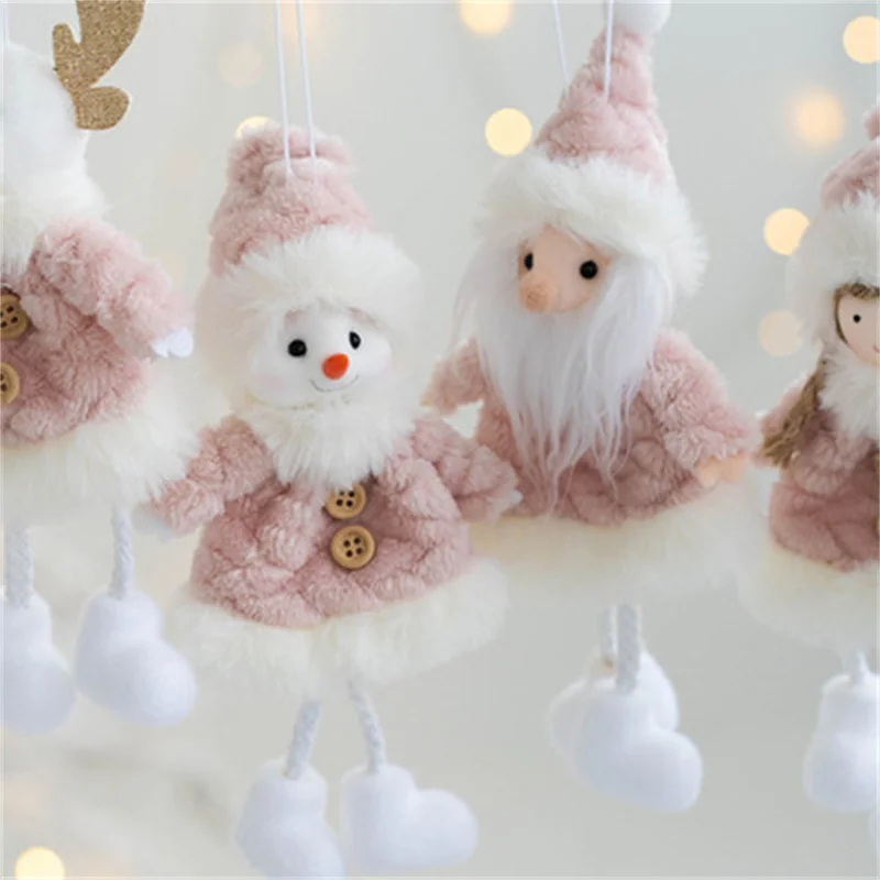 4Pcs Christmas Elk Elderly Snowman Plush Angel Girl Christmas Tree Pendant Doll Mini Cute Exquisite Doll Christmas Ornament