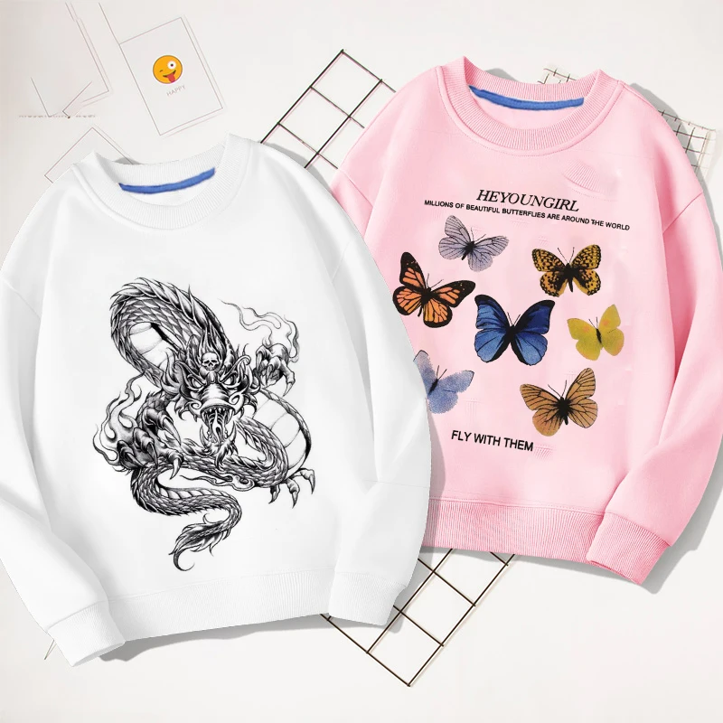 Dragon Print Spring And Autumn New Boys And Girls Hooded Sweater Baby Western Style Butterfly Cartoon Shirt Childrens Clothing