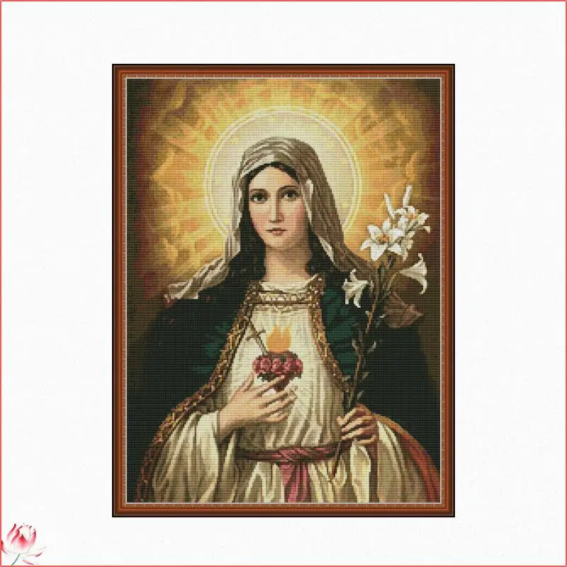 

Joy Sunday Mary's Heart Pattern Cross Stitch Kit 11CT 14CT DIY Printed On Canvas Handmade Embroidery Home Decoration Craft Gift