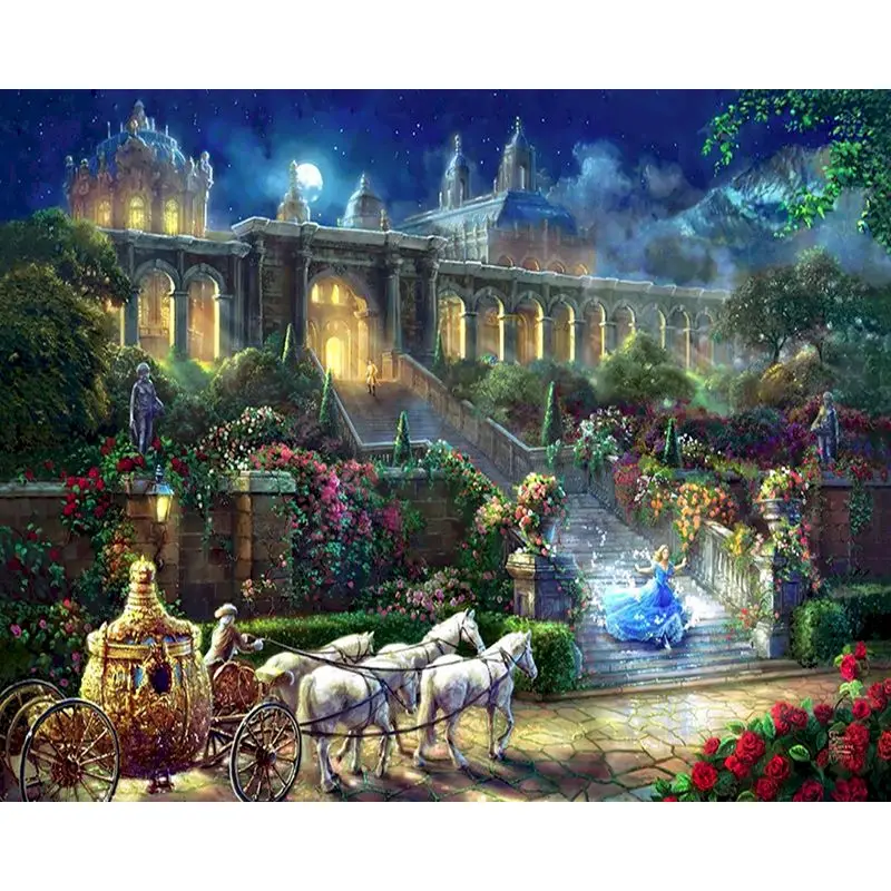 

Oil Painting By Number Night View The Carriage Landscape Acrylic Paint Adults Kits On Canvas HandPainted Coloring Pictures Decor