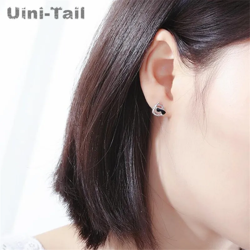 Uini-Tail-Boucles d'Oreilles Tibétaines en Argent 925, Simples, Fraîches, Créatives, Mignonnes, Dessin Animé, Goutte Noire, Lunettes de Soleil en Plastique, Nouvelle Collection