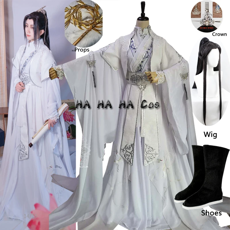 Anime Er Ha Chu Wanning Cosplay Costume Heaven Official's Bless Costume For Adult White Hanfu Chinese Ancient Outfits Wig Shoes