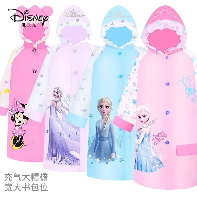 Disney children's raincoats girls boys kindergarten pupils with schoolbags raincoats baby kids school clothes waterproof poncho