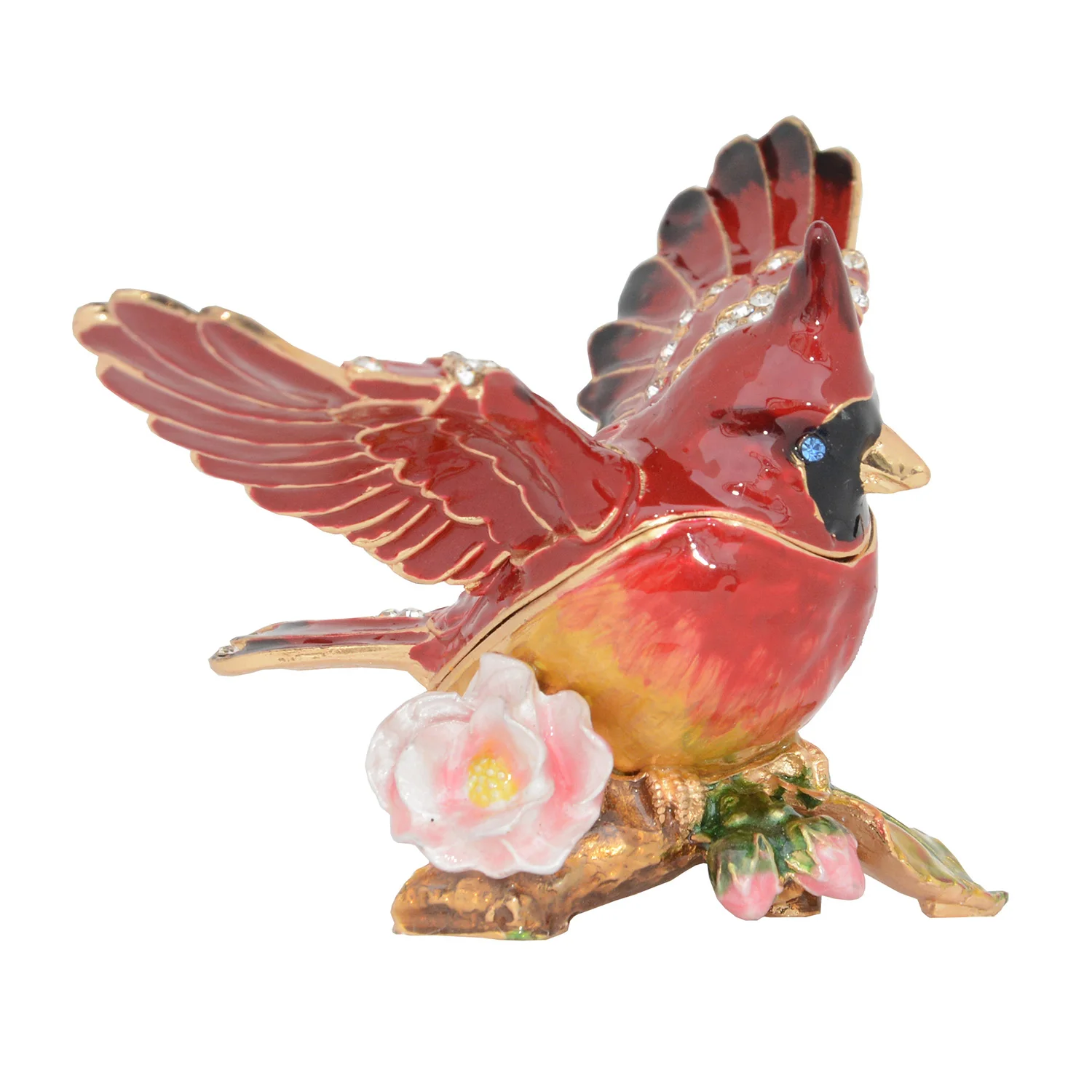 Caja de joyería de baratija de pájaro Cardinal, estatuilla de pájaro coleccionable, artesanías de peltre, soporte de anillo, contenedor de collar, regalos novedosos
