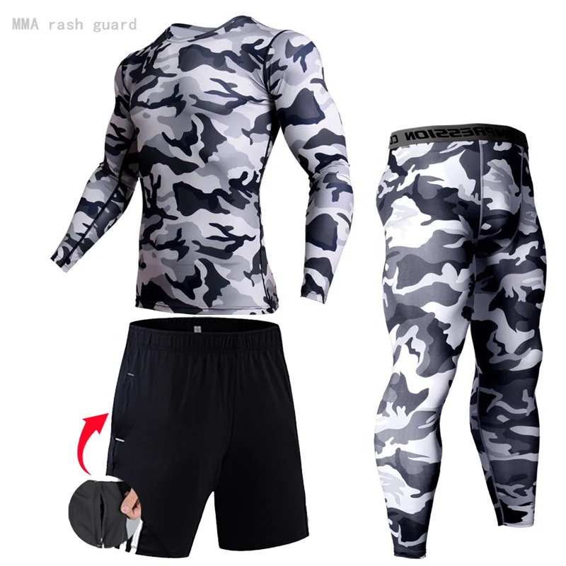 Corsa E jogging Camicia Uomini di Compressione Pantaloni vestito di Pista Leggings Sport Fitness set di allenamento MMA rashgard Rapido maschio a