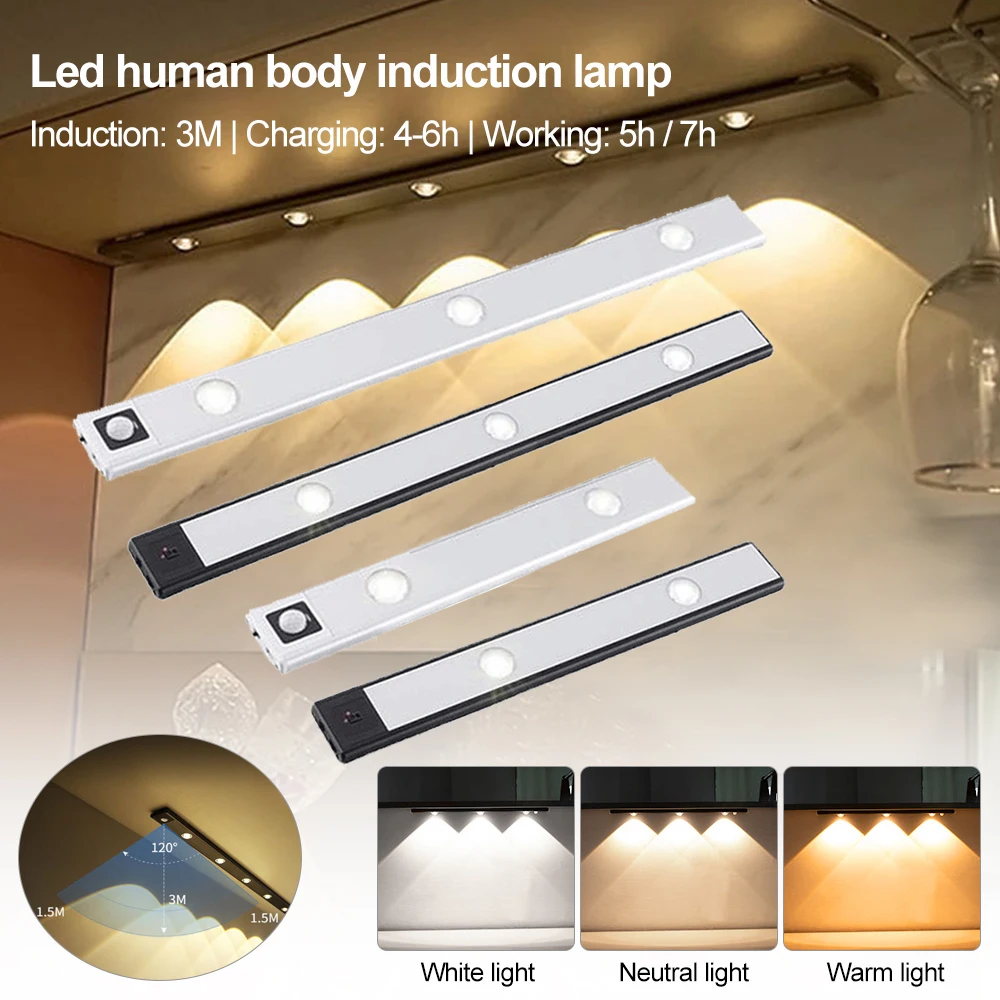 

30cm/40cm Smart human Body Induction Sensor Corridor Wine Cabinet Light Closet Lamp USB Recharging Night Light Kitchen Bedroom