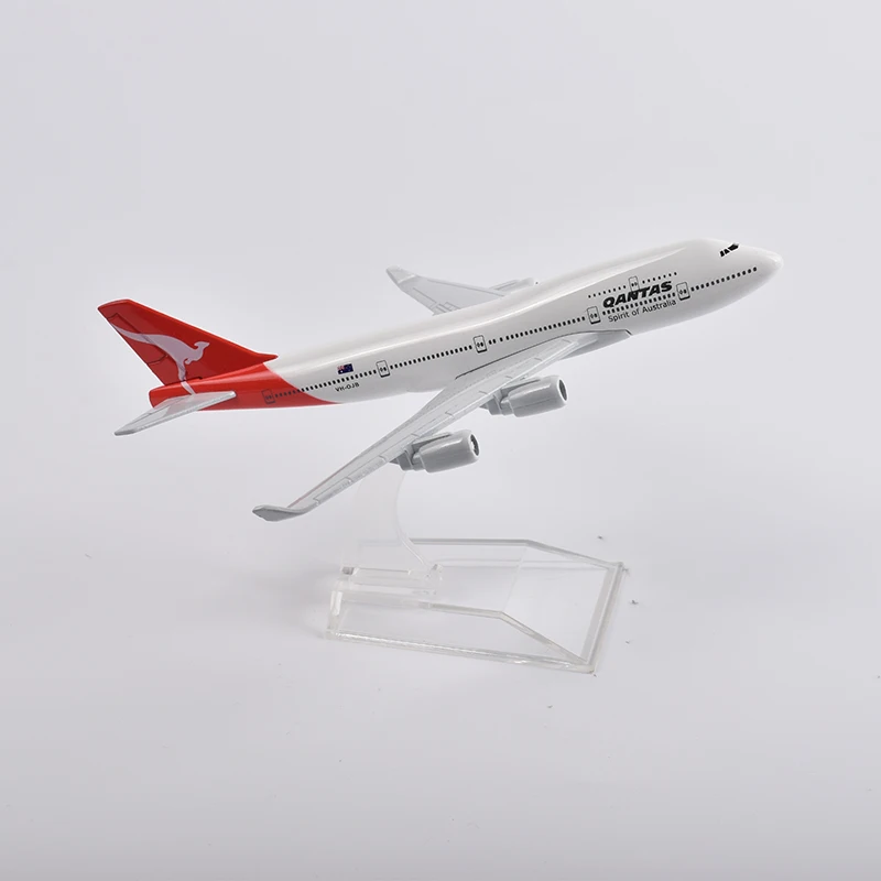 JASON TUTU 16cm Qantas Boeing 747 Plane Model Aircraft Diecast Metal 1/400 Scale Airplane Model Gift Collection