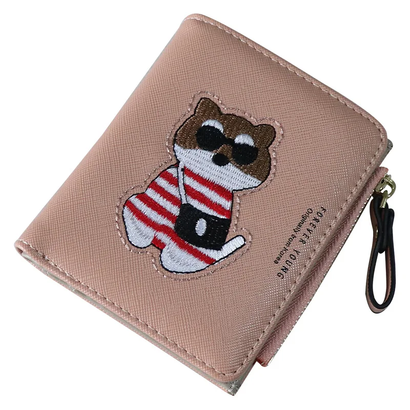 Embroidery Cat Women Short Wallet Zipper Coin Purse Short Women's Wallet Female Mini Card Holder Clutch for Girl Carteras Mujer