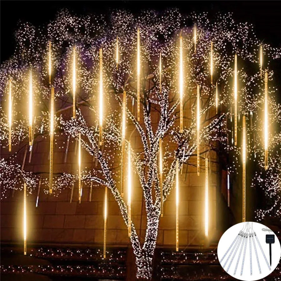 192/288LED Solar Meteor Shower Rain Lights Holiday Party String Lights Waterproof Garden Christmas Falling Raindrop Icicle Light