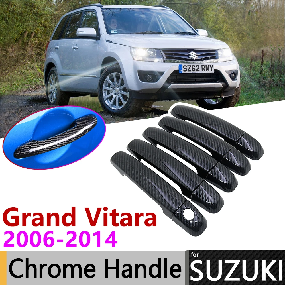 Black Carbon Fiber Exterior Door Handle Cover for Suzuki Grand Vitara Grand Nomade Escudo 2006~2014 Accessories Stickers Chrome