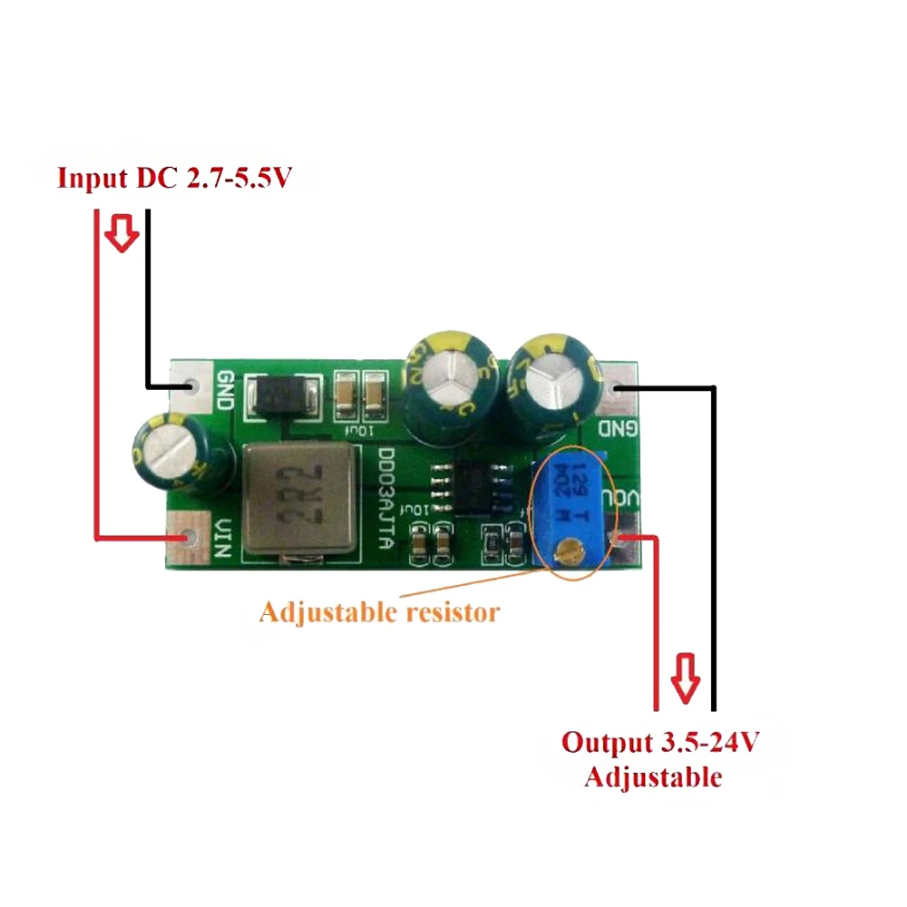 DC 2.7-5.5V to 3.5-24V 6A DC-DC Step-Up Board Boost Converter 30W High Power Adjustable Boost Module for 18650 Lithium Battery