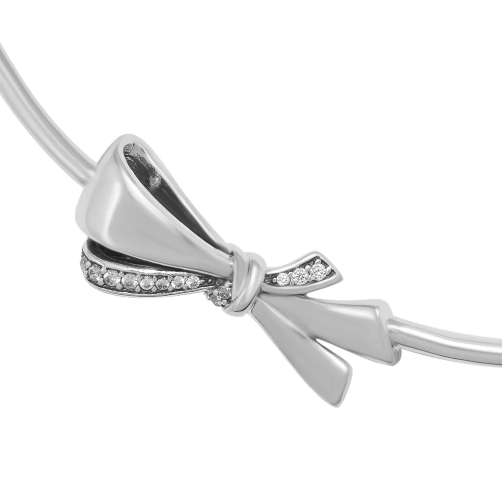 

Brilliant Bow Necklace Fits Original European Charms Sterling Silver Necklace For Woman DIY Fashion Jewelry