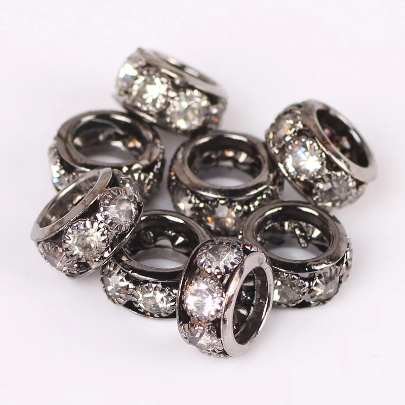 10Pcs 10mm 12mm Big Hole Metal Spacer Bead Large Hole Round Beads Crystal Mosaic Rhinestones For DIY Making Charms Bracelets