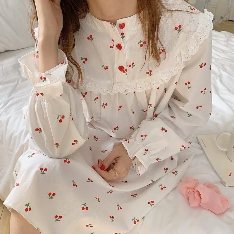 Nightgowns Women Spring All-match Girls Kawaii Korean Style Design Home Tender Stylish Sleepwear Newest Aesthetic Soft Teens Ins