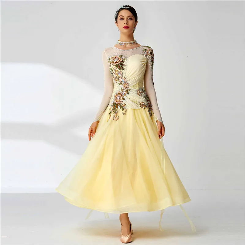 B-19597 Custom high quality national standard modern dance dress costume competition ballroom dance dress for girls