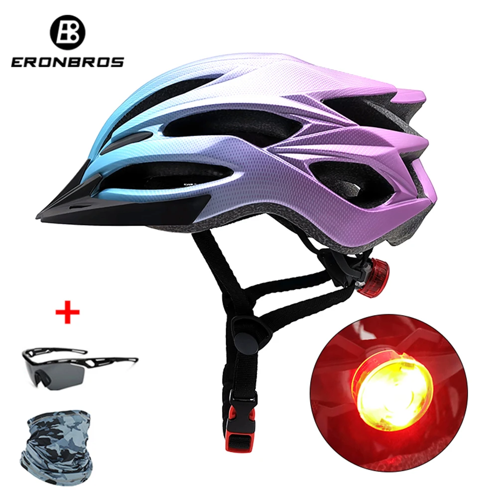 Red Cycling Helmet MTB Helmet LED Light and Sun Visor Men and mens Lightweight Road Mountain Bike Helmet Bicycle Safety Cap