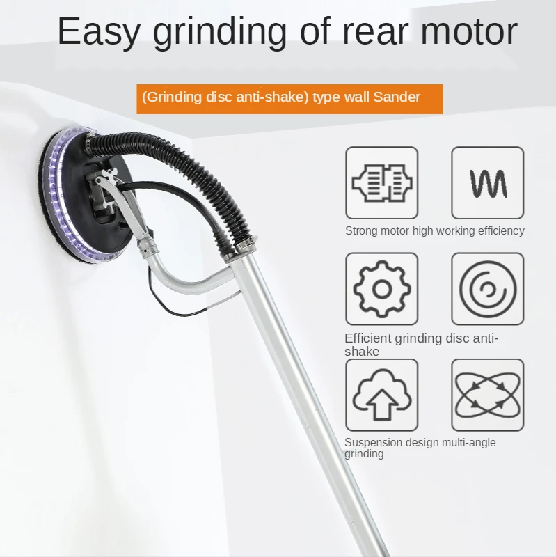 220V 710W Telescopic Long Pole Wall Grinding Machine Disc Sanding Machine Electric Wall Sander Polisher With LED Light