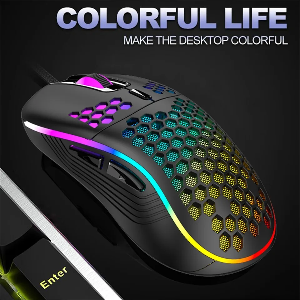 USB Wired Lightweight Gaming Mouse RGB Backlit Mouse with 6 Buttons 7200DPI Honeycomb Shell Mouse for PC Laptop Computer