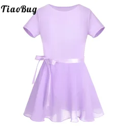 TiaoBug Kids Katoen Korte Mouw Ballet Tutu Jurk Ballerina Dans Turnpakje met Chiffon Ballet Rok Meisje Gymnastiek Turnpakje Set