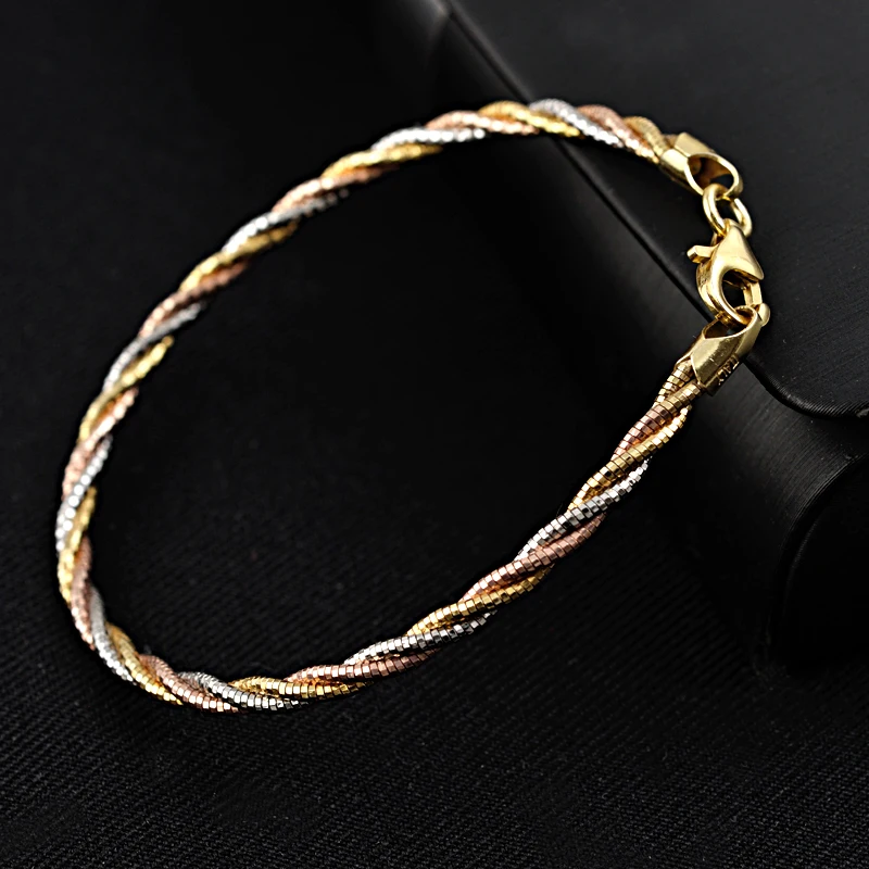 Italian Three Color Silver Thread Woven Bracelets 3-Strand Braided Bracelet For Women 925 Sterling Silver Fine Chain Teen Girls