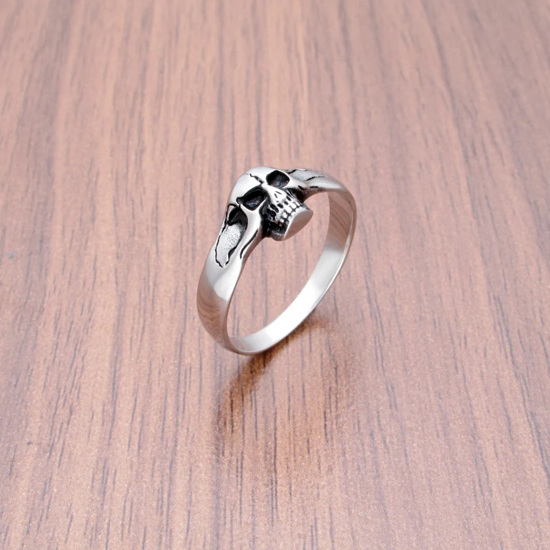 Punk 316L Stainless Steel Silver Color Death Skull Ring For Women Unique Vintage Biker Jewelry Gift