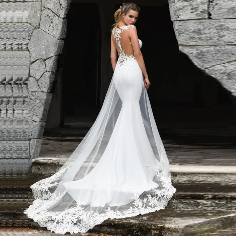 WAJY-vestidos de novia de sirena de pavo 2020, apliques de encaje, vestido de novia hecho a medida, vestidos de novia de talla grande