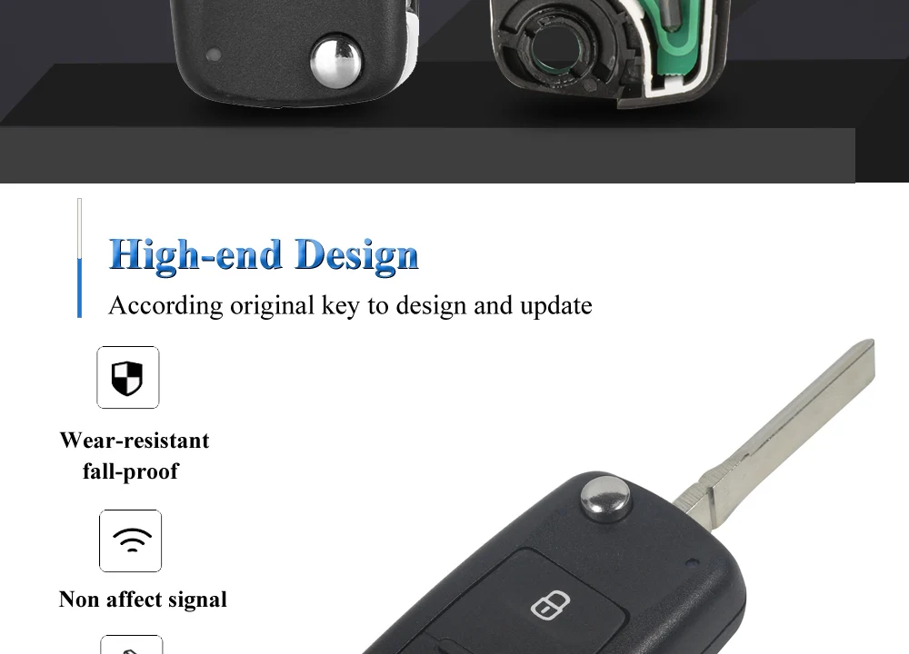 Jingyuqin 2 Tasten Flip Remote Auto schlüssel 7E0837202AD 434MHz für VOLKSWAGEN VW Amarok Transporter 2011-2016 ID48 chip 5K0 837202AD – Detail 3
