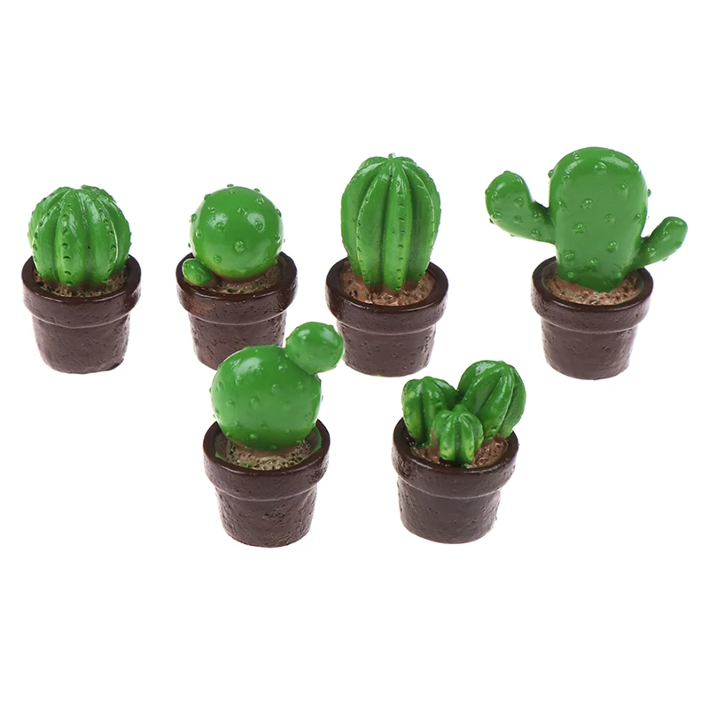 5 pçs bonito verde mini árvore em vaso para 1:12 casa de bonecas miniatura cactus suculentas planta verde em pote boneca casa simulação vaso