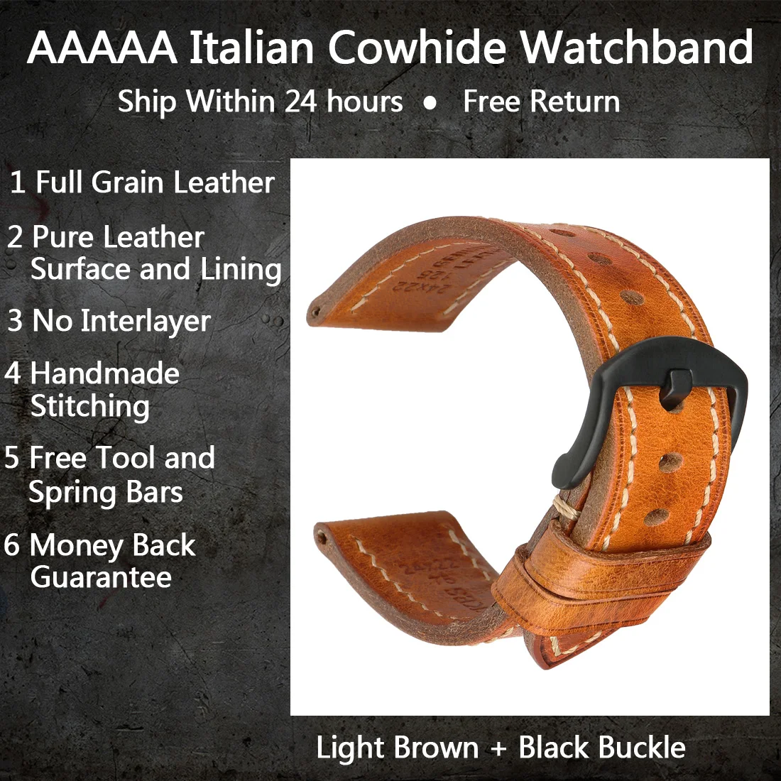 MAIKES Vollnarben-Rindslederarmband Herren Vintage Uhrenarmband Handgefertigte Accessoires für Omega Hamilton Uhrenarmband 4