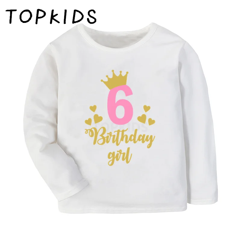 Birthday Princess Girls T-shirts 1 2 3 4 5 6 7 8 9 Years Birthday Party Kids Clothes Children T shirt Baby Long Sleeve Tops Gift