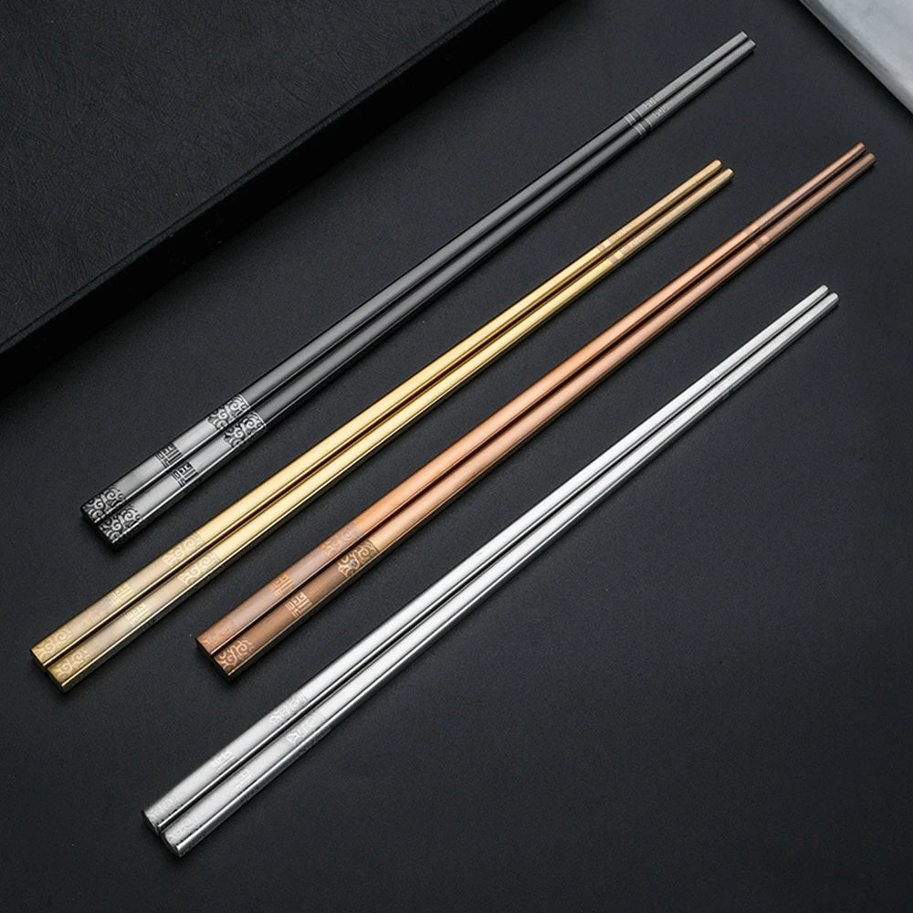 1Pair Luxury Laser Engraving Chopsticks 304 Stainless Steel Chinese Chop Sticks Hollow Anti Scald Reusable