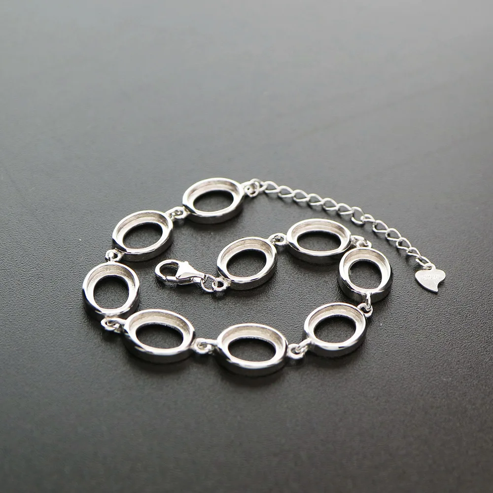 8x10MM Oval Bezel Solid 925 Sterling Silver Bracelet Settings DIY Supplies 1900213