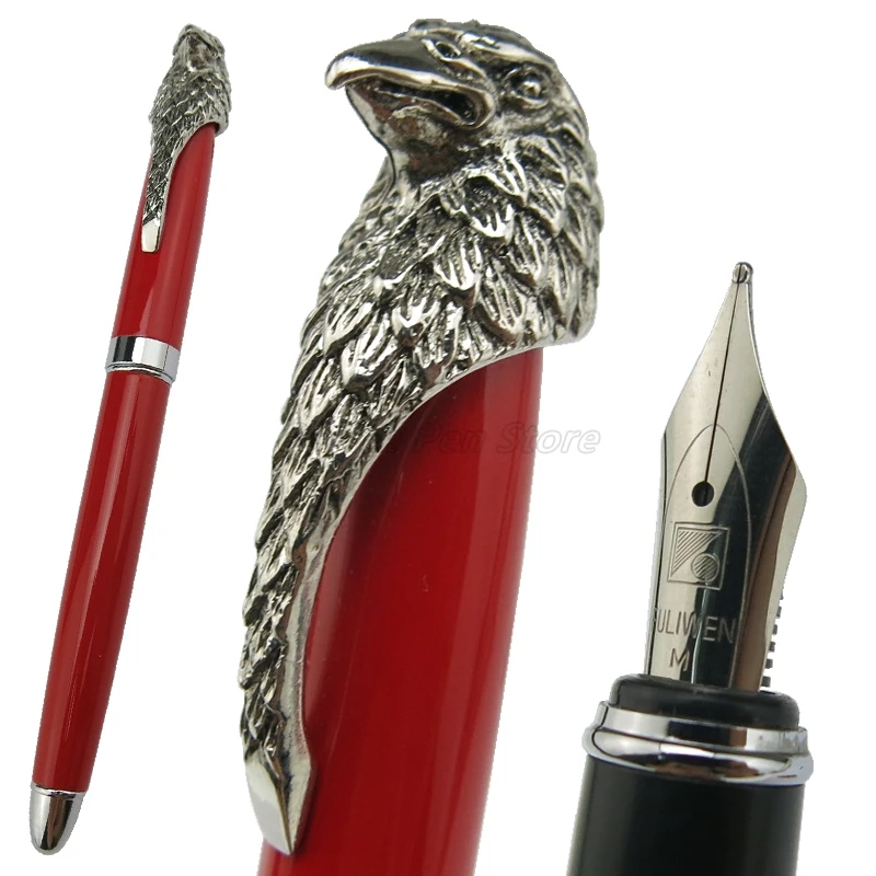 

Fuliwen Metal Red Owl Eagle Head Clip Fountain Pen Broad Nib 0.7mm Professional Stationery Supplies Writing Tool Gift