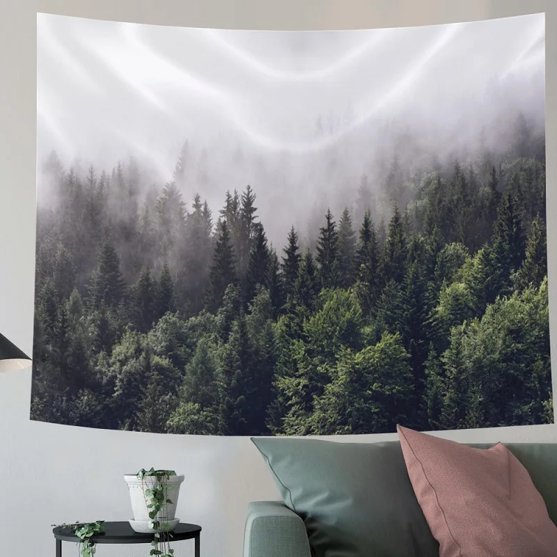 

Foggy Forest Tapestry Home Decoration Natural Scenery Tapestry Wall Hanging Farmhouse Dorm Room Printed Wall Cloth Bedspreads