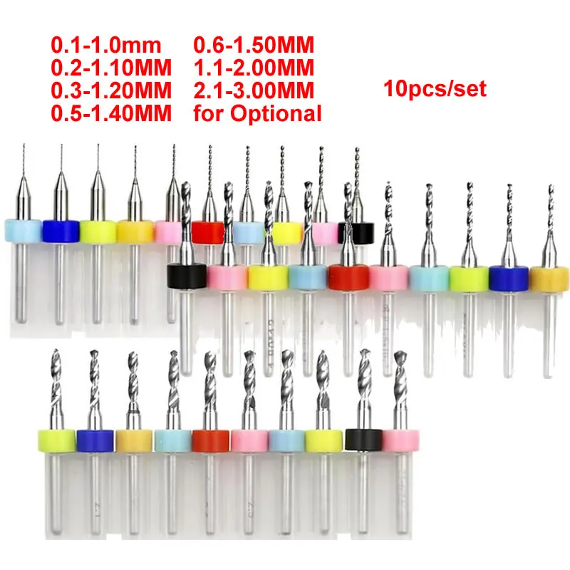 10pcs 0.1mm-3.0mm 3.175mm 1/8'' Tungsten Carbide PCB Drill Bits Print Circuit Board Mini CNC Drilling Bit Set Engraving Tools