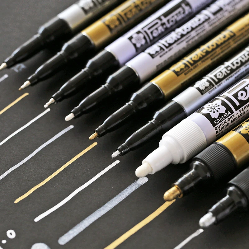 Sakura Marker Pen Gold Gold White Color Touch Bold Fine Point Highlighting Brush for Drawing Painting Album DIY Signature A6863