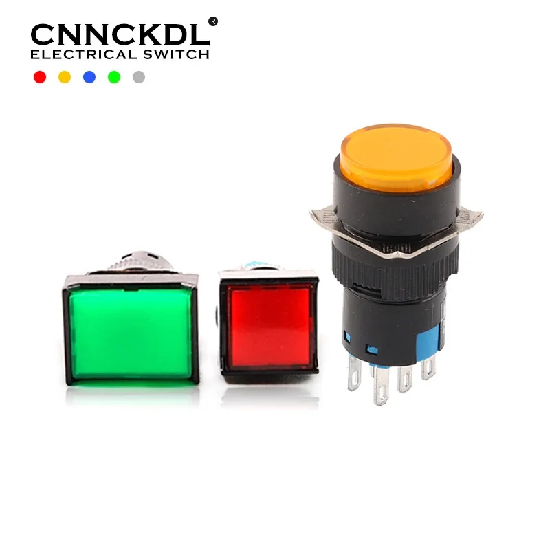 16mm With Light AB6 5Pin 8Pin Push Button Switch Small Square&Round Self-Locking Self-Reset Start Up Switch 3A/250V Power Switch