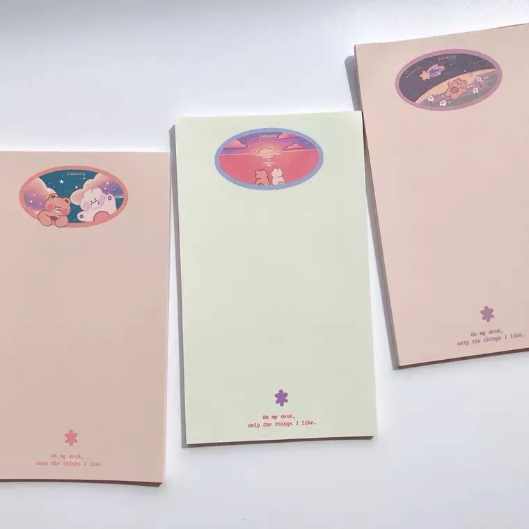 Ins Cartoon Cute Bear Rabbit Memo Pad 50 Sheets Simple Style Student Portable Learning Note Message Paper School Stationery