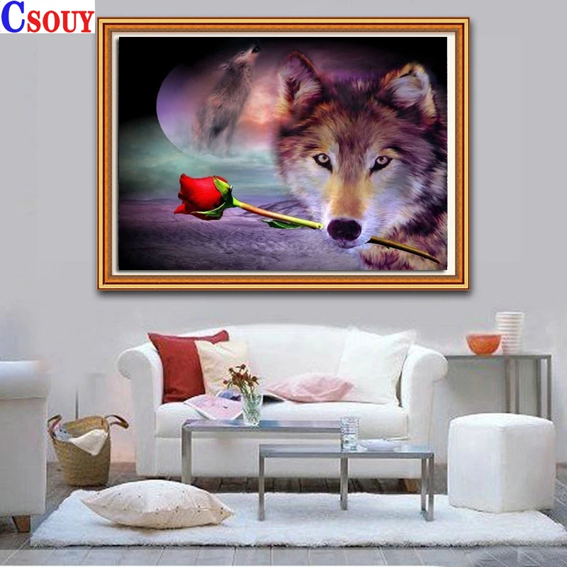 

Animal DIY Diamond Painting Wolf &Rose Diamond Mosaic Drawing Full Square Round Drill Diamond Embroidery Cross Stitch Home Decor