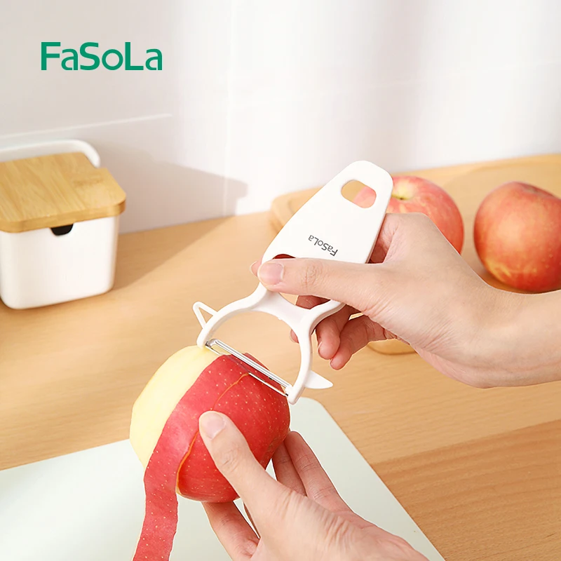 

FaSoLa Plastic Peeler Fruits Vegetables Stainless Steel Blade Citrus Orange Apple Potato Peeler Garlic Crusher Kitchen Gadgets