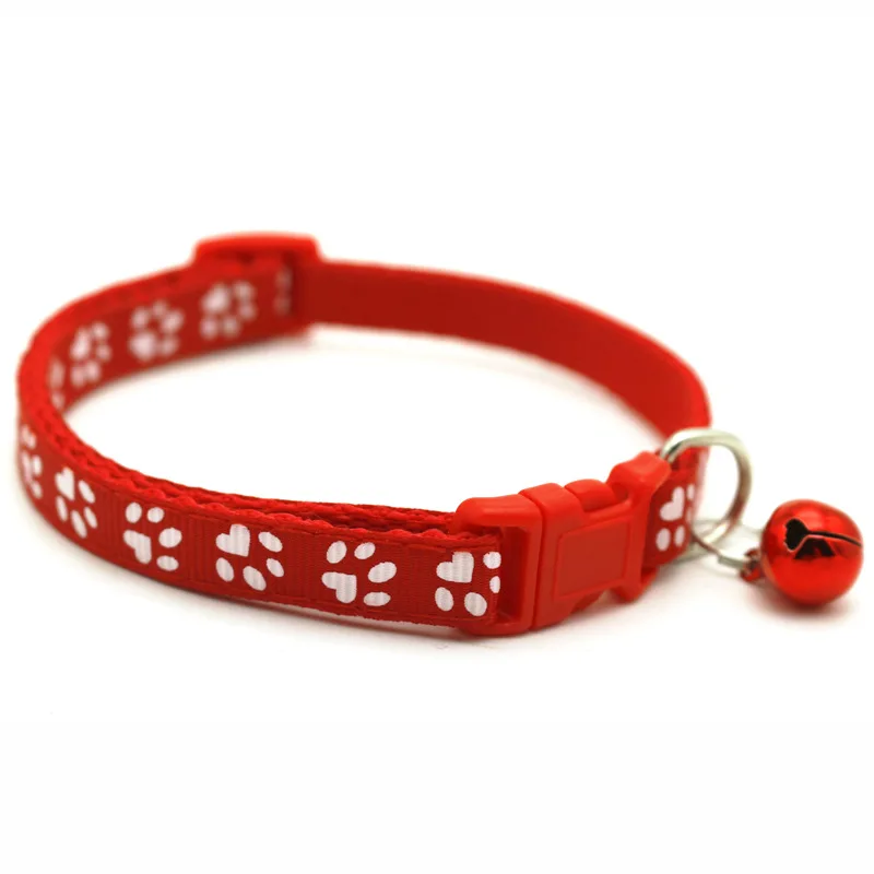 Pet Cat Collar Cute Paw Print Cat Bell Collar Adjustable Nylon Ribbon Collar for Cats Small Dogs Puppy Neck Strap 1.0cm 19-32cm